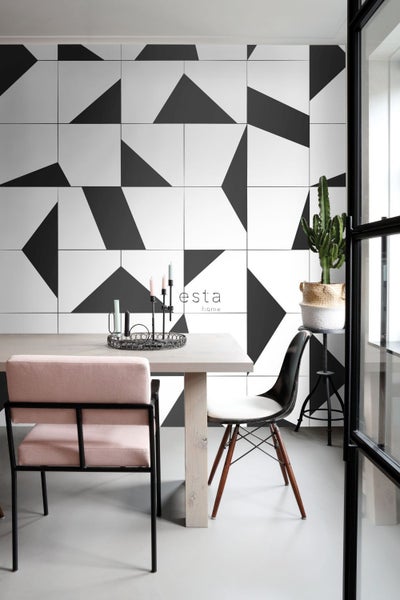ESTAhome Fototapete Fliesenmuster Schwarz-Weiß - 200 x 279 cm - 158908