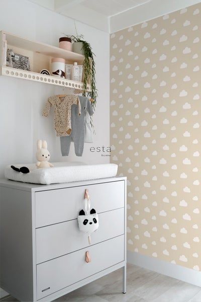 ESTAhome Tapete kleine Wolken Beige - 53 cm x 10.05 m - 139559