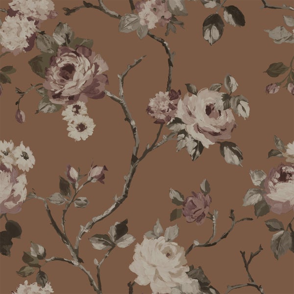 ESTAhome Tapete Blumenmuster Terrakottabraun - 50 x 900 cm - 139408