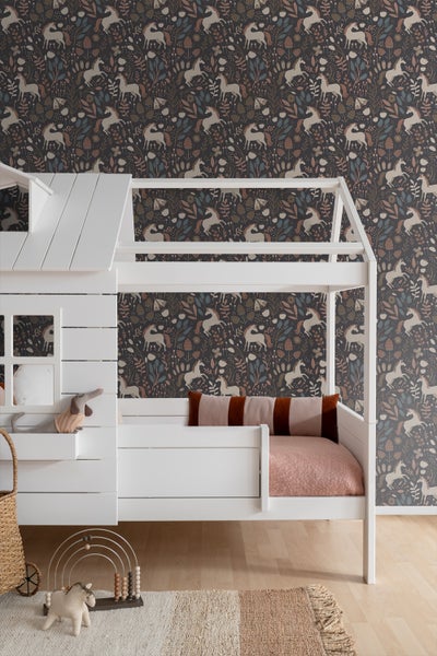 ESTAhome Tapete Einhörner Dunkelblau und Braun - 50 x 900 cm - 131462