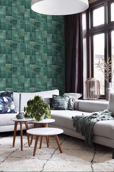 ESTAhome Tapete orientalisches-Marrakech Kelim-Patchwork Smaragdgrün - 53 cm x 10.05 m - 148652