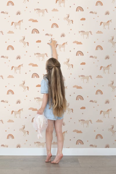 ESTAhome Tapete Einhörner Beige und Terrakotta - 50 x 900 cm - 131435