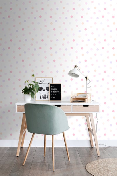 Origin Wallcoverings Tapete Punktmuster Puderrosa, Pastellviolett und Pfirsichorange - 53 cm x 10.05 m - 347507