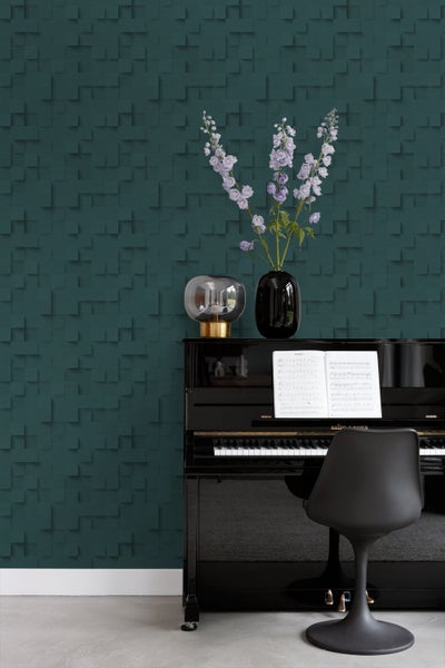 Origin Wallcoverings Tapete 3D-Würfel Petrolblau - 50 x 900 cm - 347901