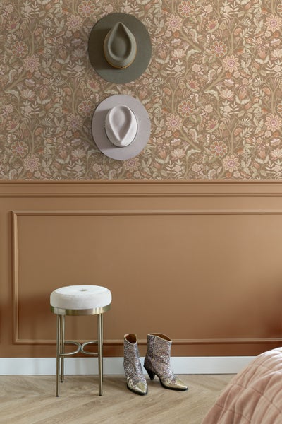 ESTAhome Tapete Blumenmuster Braun und Rosa - 50 x 900 cm - 131329