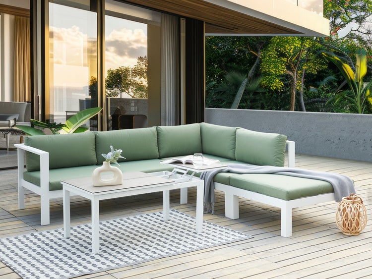 Garten Ecksofa mit Tisch 5-Sitzer MESSINA linksseitig Metall Grün