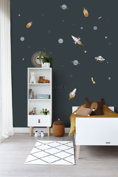 ESTAhome Wandtattoo Weltraum Blau, Grau und Gelb - 47.5 x 66 cm - 156109