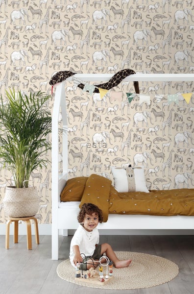 ESTAhome Tapete Dschungeltiere Beige - 53 cm x 10.05 m - 139511