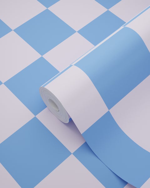 ESTAhome Tapete Karomuster Violett und Pastellblau - 53 cm x 10.05 m - 130912