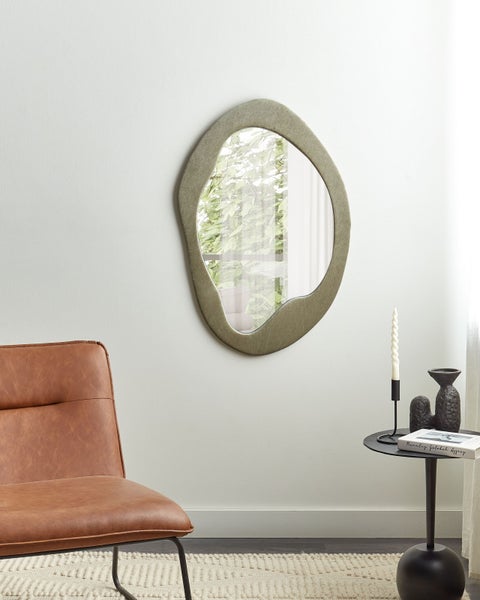 Wandspiegel LENAX 59 cm 90 cm Samtstoff Olivgrün
