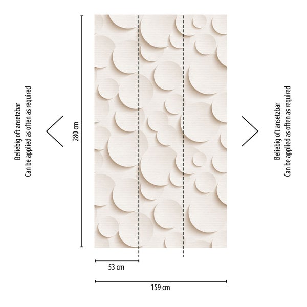 Fototapete mit Kreismuster und Maßangaben