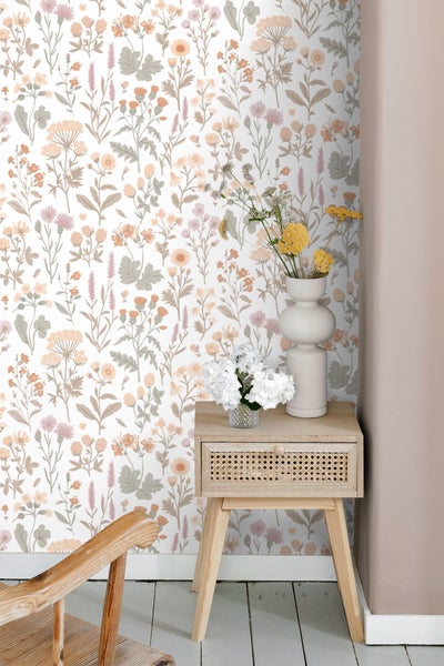 Sanders und Sanders Tapete Feldblumen Helllila, Terrakotta, Gelb und Grün - 50 x 900 cm - 935383