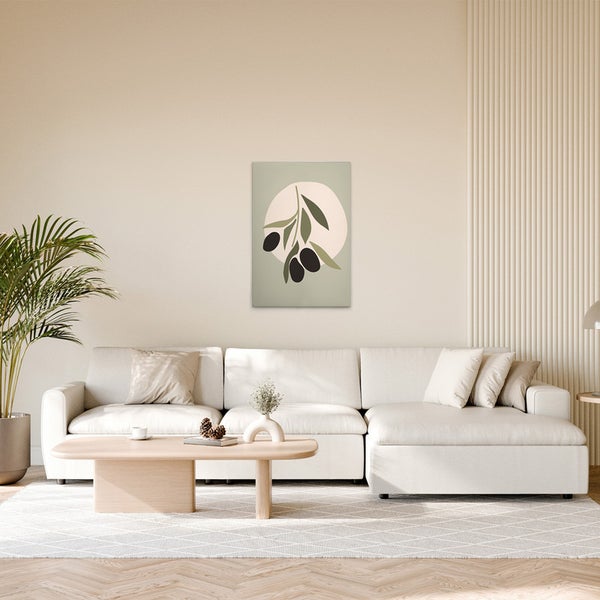Dekoratives Olivenzweig-Motiv als Wandbild im Wohnzimmer