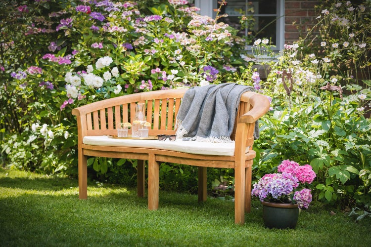 Auflage Bananenbank Gartenbank Polster geschwungen 139 x 49 cm weiß premium waschbar