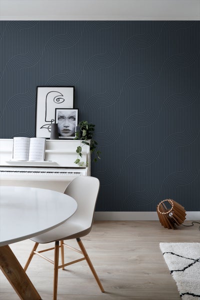 ESTAhome Tapete grafische Linien Dunkelblau - 50 x 900 cm - 139923