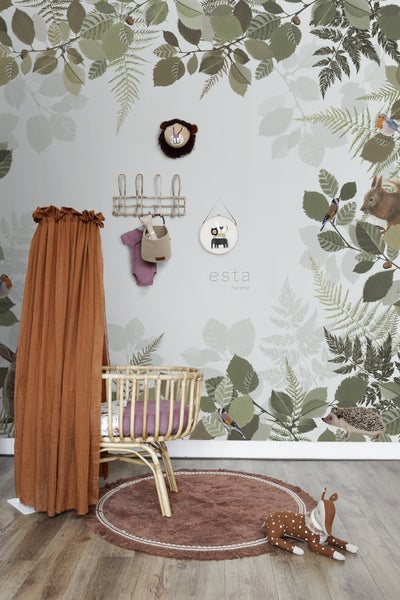 ESTAhome Fototapete Waldtiere Grün und Braun - 3 x 2,79 m - 159100