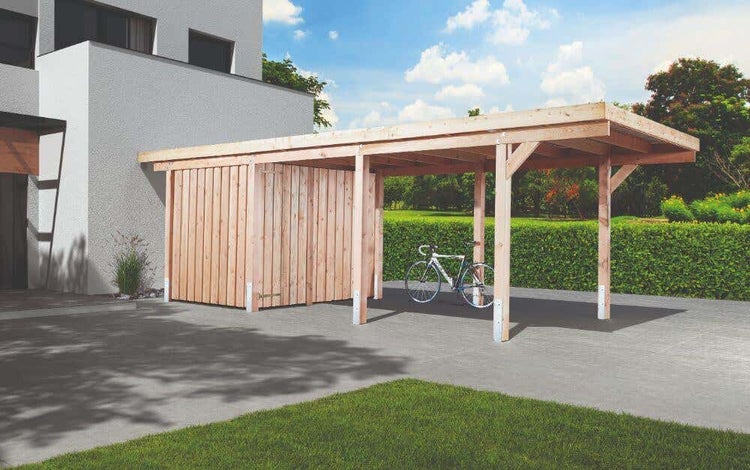 Alpholz Einzelcarport Sardinien Carport aus Holz in Grün, Unterstand Überdachung imprägniert 3x7,3m