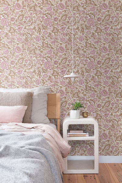 ESTAhome Tapete Blumenmuster Braun und Lila - 50 x 900 cm - 131495