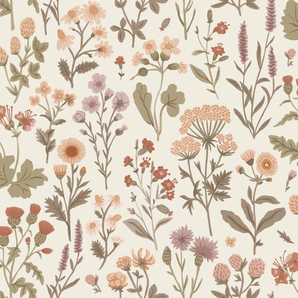 Sanders und Sanders Tapete Feldblumen Graugrün - 50 x 900 cm - 935380