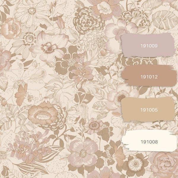 ESTAhome Tapete Blumenmuster Beige und Altrosa - 53 cm x 10.05 m - 139763