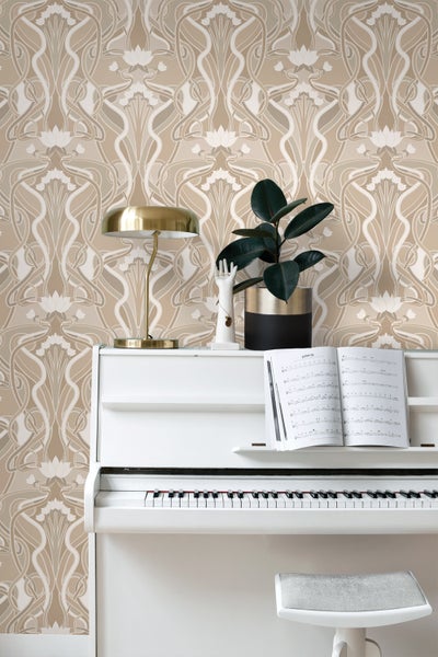 ESTAhome Tapete Blumenmuster im Jugendstil Sandbeige - 50 x 900 cm - 139896