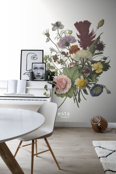 ESTAhome Fototapete Blumenstrauß Grün, Rosa, Gelb und Lila - 1,86 x 2,79 m - 158911