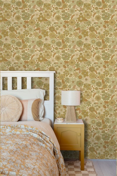 ESTAhome Tapete Retro Blumen Graugrün - 50 x 900 cm - 130964