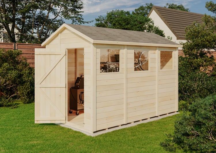 Storehaus Gerätehaus Stefanie Gerätehaus aus Holz, Geräteschrank mit 12 mm Wandstärke, Gartenhaus, Naturbelassen 2,1x3,4m