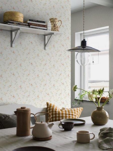 Borastapeter Tapete Blumen Weiß und Gelb - 53 cm x 11.2 m - 660149