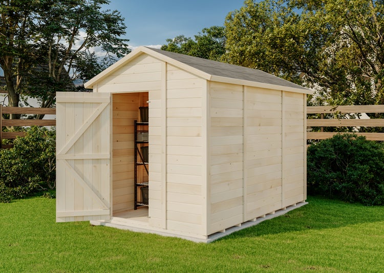 Storehaus Gerätehaus Stefanie Gerätehaus aus Holz, Geräteschrank mit 12 mm Wandstärke, Gartenhaus, Naturbelassen 2,1x3,4m