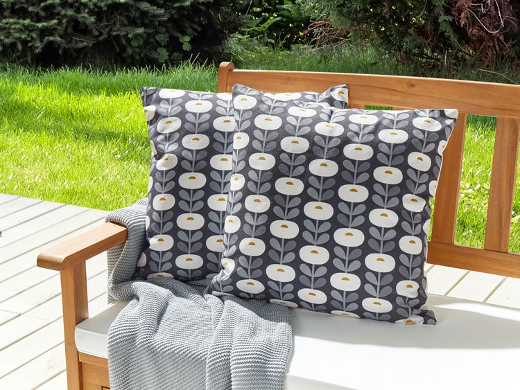 Gartenkissen 2er Set VALSORDA Geometrisches Muster 45 x 45 cm Grau