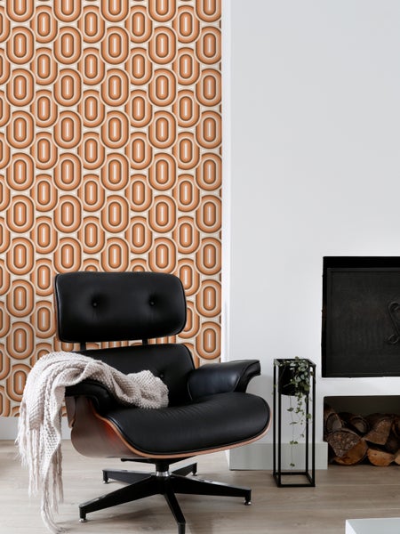 ESTAhome Tapete Retro-Ornamente Orange und Braun - 50 x 900 cm - 130983