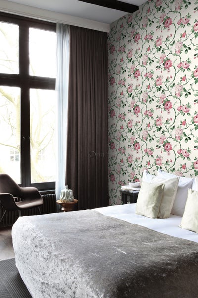 Origin Wallcoverings Tapete Blumen Crême-Weiß, Rosa und Grün - 53 cm x 10.05 m - 347434
