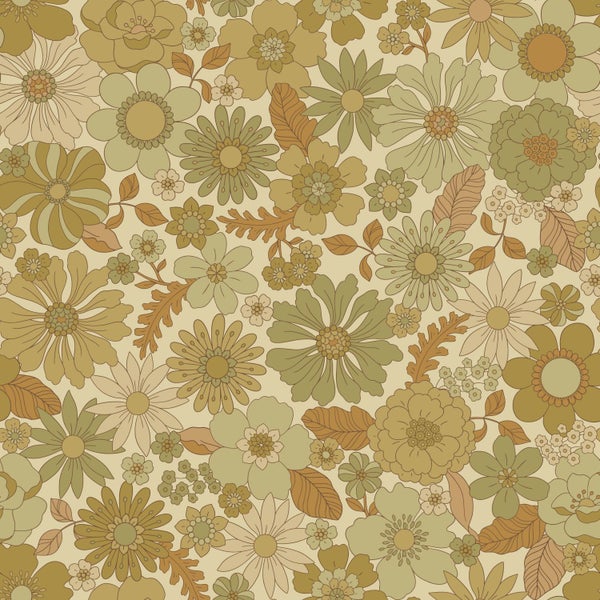 ESTAhome Tapete Retro Blumen Graugrün - 50 x 900 cm - 130964