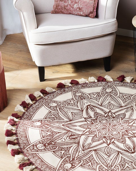 Teppich creme/rot ø 120 cm Mandala-Muster OLTU