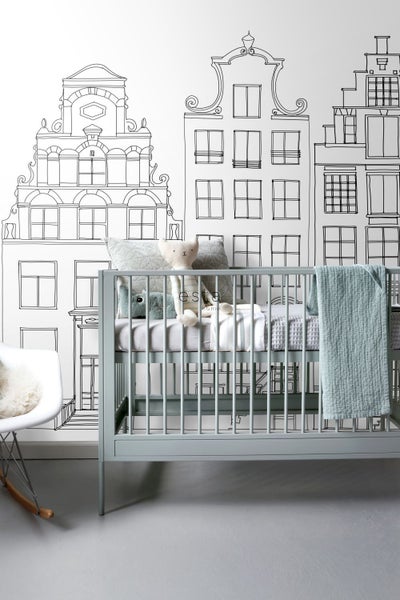 ESTAhome Fototapete gezeichnete Amsterdamer Grachtenhäuser Schwarz und Weiß - 150 x 279 cm - 158834