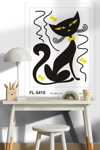 Dekoratives Poster mit stilisierter schwarzer Katze und Knochenmotiven, Größe 65 x 85 cm