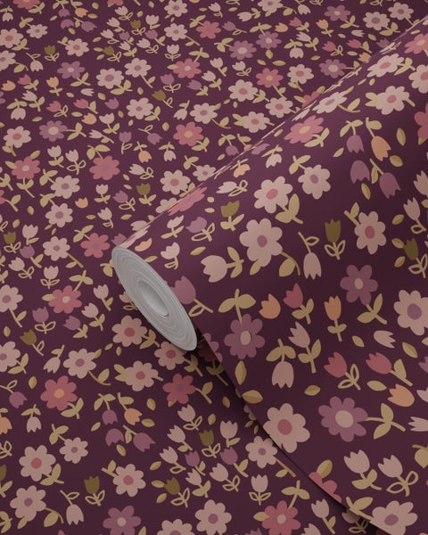ESTAhome Tapete Blumen Aubergineviolett - 50 x 900 cm - 131636