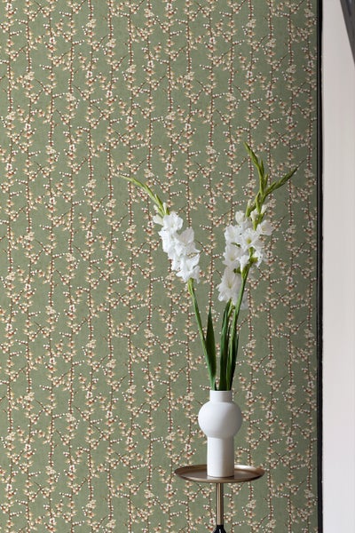 Sanders und Sanders Tapete Blüte Olivgrün und Weiß - 53 cm x 10 m - 640182