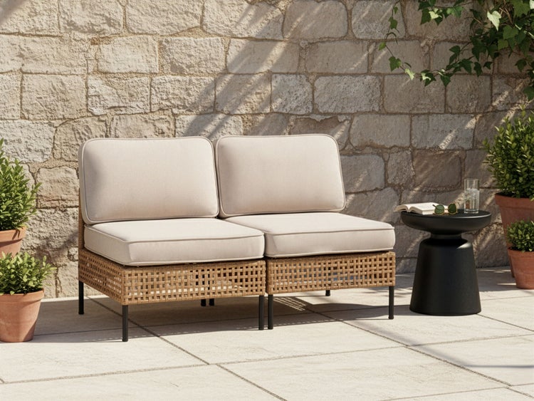 Zweisitzer Gartensofa mit Rattanrahmen und Stoffpolstern