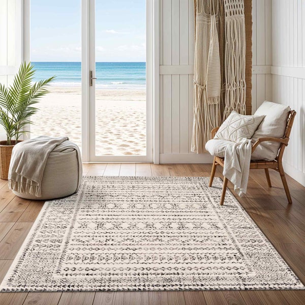 Skandinavischer Boho Teppich Weiß/Schwarz 152x213 cm OLIMPIA