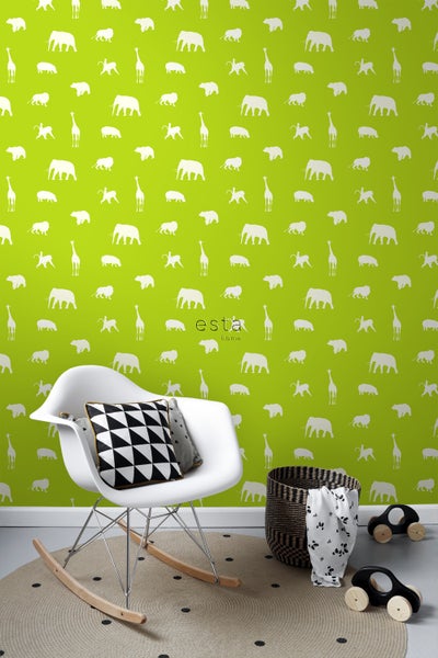 ESTAhome Tapete Tiere Lindgrün - 53 cm x 10.05 m - 137336