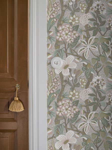 Borastapeter Tapete tropische Blätter und Blüten Grau - 49 cm x 10.05 m - 660819