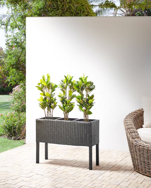 Blumentopf mit Beinen CARAGANA Polyrattan 77 cm Schwarz