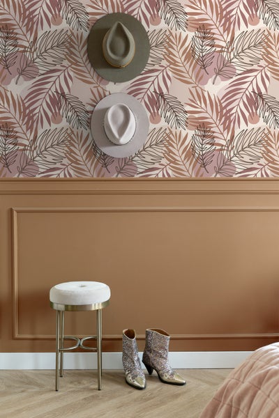 ESTAhome Tapete Blätter Beige und Altrosa - 50 x 900 cm - 139821