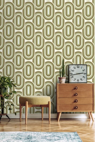 ESTAhome Tapete Retro-Ornamente Olivgrün - 50 x 900 cm - 130984