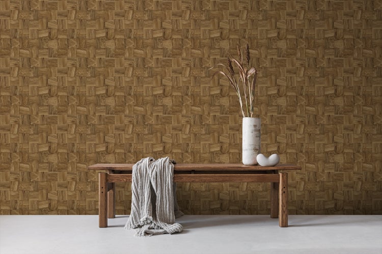 Origin Wallcoverings Tapete quadratische Holzstücke Braun - 50 x 900 cm - 347932
