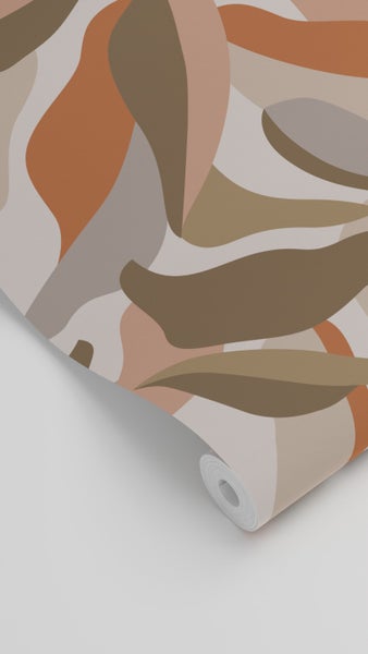 ESTAhome Tapete tropische Blätter Terrakotta, Braun und Beige - 50 x 900 cm - 139943