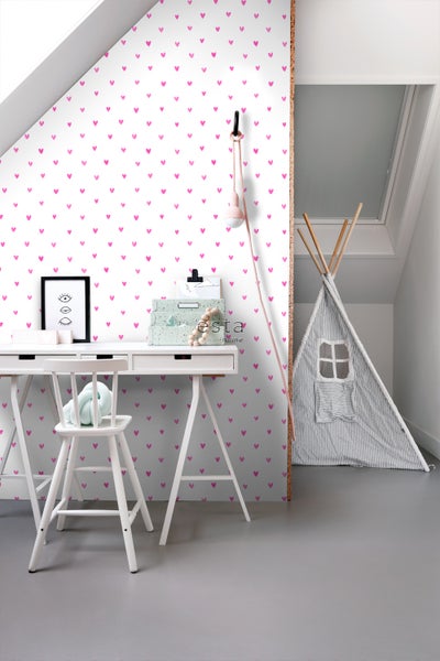 ESTAhome Tapete Herzchen Bonbonrosa - 53 cm x 10.05 m - 138866