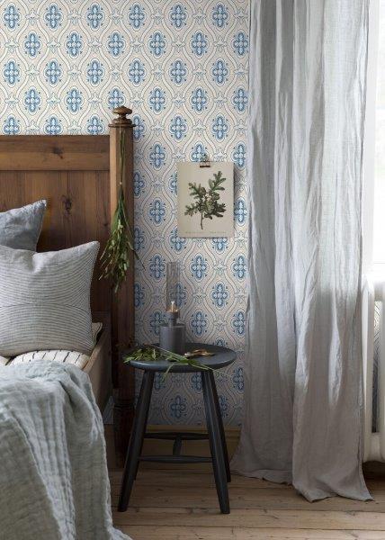 Borastapeter Tapete Retro-Ornamente Blau und Grau - 53 cm x 10.05 m - 660065